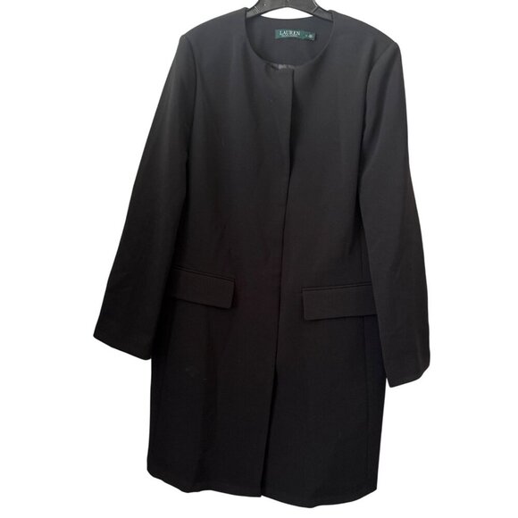 RALPH LAUREN L Black Coat with Snap Buttons Collarless Oversize Look - Picture 2 of 5